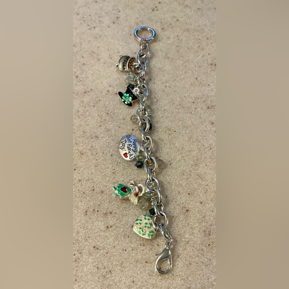 Silver and Green Vintage-Inspired Bracelet with Ornate Details